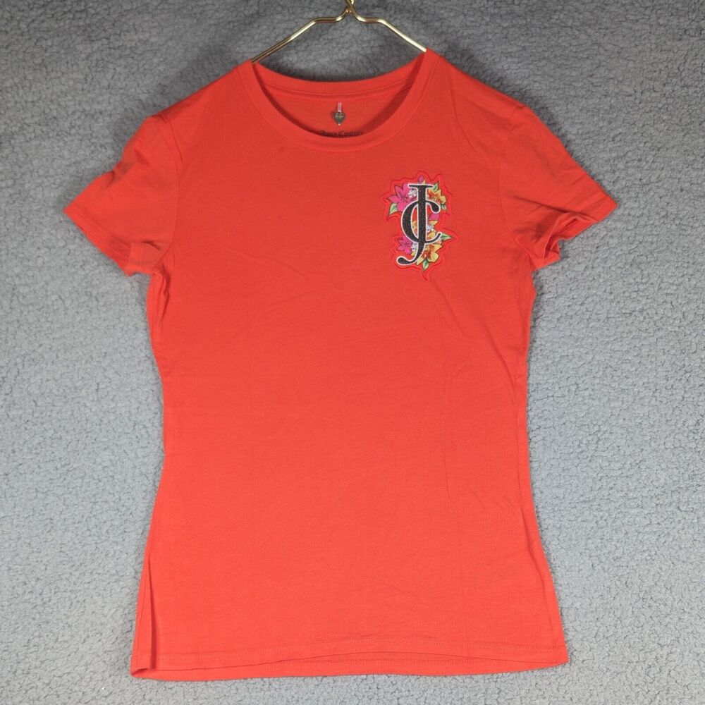 Juicy Couture Shirt Womens Size Extra Small Bright Orange Embroidered Flower